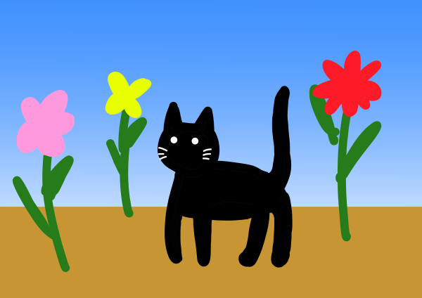 猫と花のイラスト