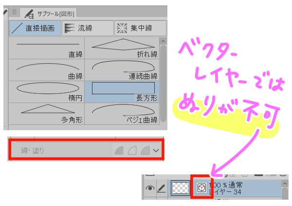 ベクターレイヤーでは塗り不可